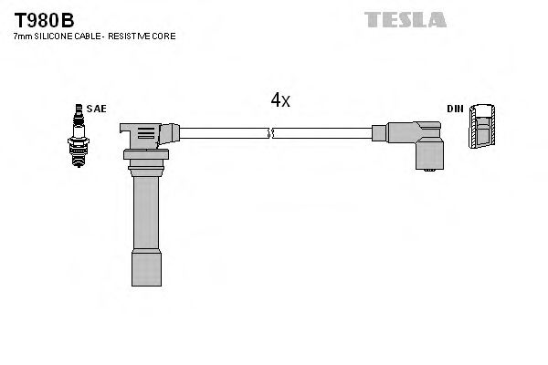 Провода высоковольтные, комплект Mazda 323S (94-02) (T980B) TESLA BLATNA BLUEPRINT арт. T980B фото1