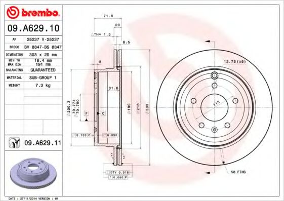 Тормозной диск Brembo  арт. 09A62910 фото1