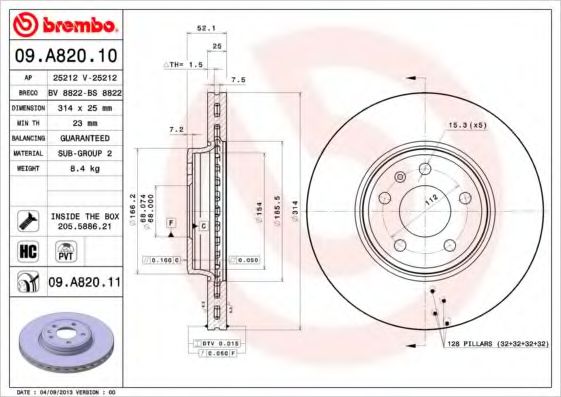 Гальмівний диск BREMBO арт. 09A82011 фото1