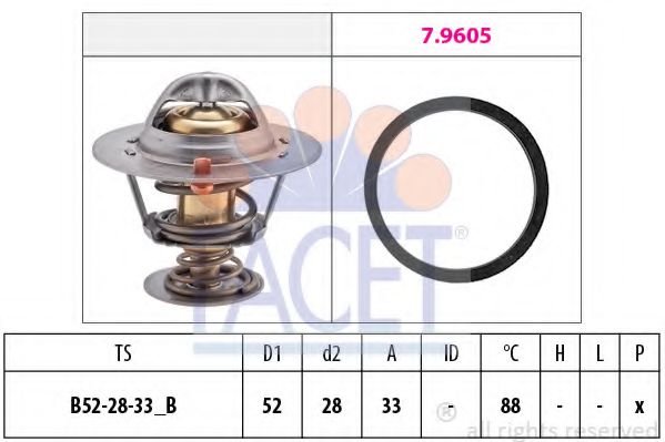 Термостат Jumper/Boxer 2.2HDi 06-/Mondeo III 2.0-2.2 TDCi/Transit 2.2 TDCi 06- (52x27.7x32; 88C) GATES арт. 78412 фото1