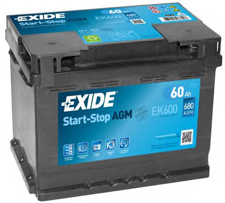Аккумулятор Exide START-STOP AGM (242×175×190), 60Ач, 680А, R+  арт. EK600 фото1