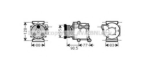 Компрессор кондиционера Ford Fiesta Fusion 1,25-1,6i , Fiesta 1,25-1,6i 08> (FDAK434) AVA фото1