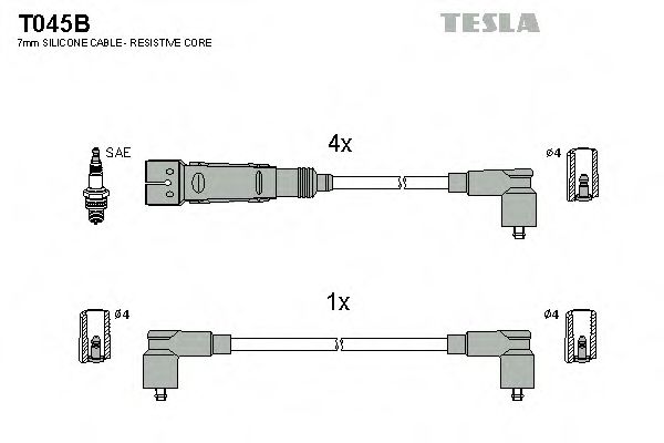 Провода высоковольтные, комплект Seat Inca 1.6 (97-00),Vw Caddy ii 1.6 (95-00) (T045B) TESLA BLATNA фото1