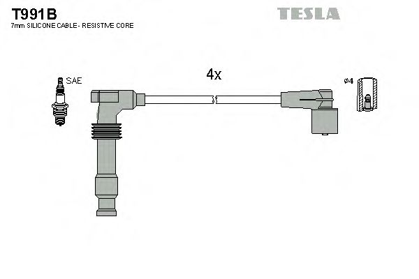 Провода высоковольтные, комплект Opel Astra g 1.4 (98-05),Opel Zafira a 1.6 (99-05) (T991B) TESLA BLATNA фото1