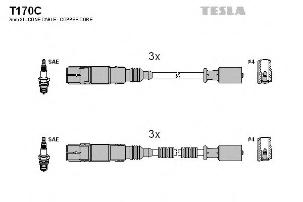 Провода высоковольтные, комплект Smart Fortwo 0.7 (04-07),Smart Fortwo cabrio 0.7 (04-07) (T170C) TESLA BLATNA  арт. T170C фото1