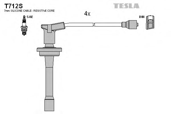 Провода свечные 406 (с наконечником) (силикон) Tesla  арт. T712S фото1