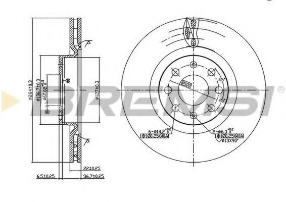Гальмівний диск перед. Corsa D 06-/Punto/Grande/Evo 05- (284x22) (заміна на CD7298V) FIAT арт. DBB298V фото1