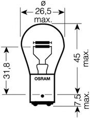 Лампа накалу, сигналу гальмування/ задний габ. огонь, Лампа накаливания, фонарь сигнала торможения, Лампа накаливания, задняя противотуманная фара, Лампа накаливания, задний гарабитный огонь, Лампа накалу, сигналу гальмування/ задний габ. фото1