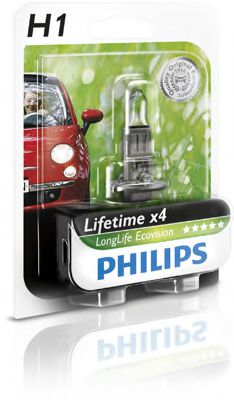 Лампа накаливания H1 12V 55W  P14,5s LongerLife Ecovision 1шт blister (пр-во Philips) фото1