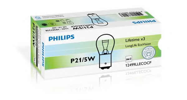 Лампа накаливания P21/5W12V 21/5W BAY15d  LongerLife EcoVision (пр-во Philips)  арт. 12499LLECOCP фото1